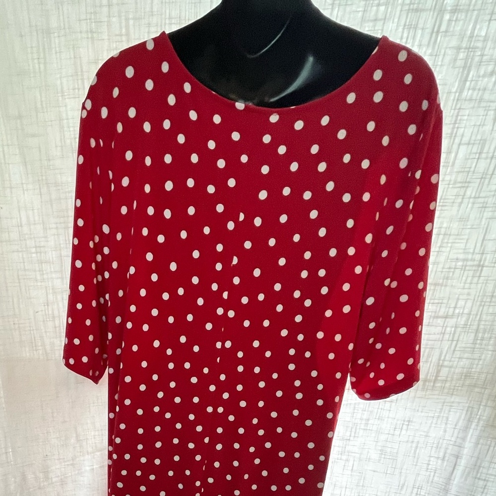 Susan Graver Red White Polka Dot short sleeve comfy stretch swing Dress size XL - Picture 4 of 7